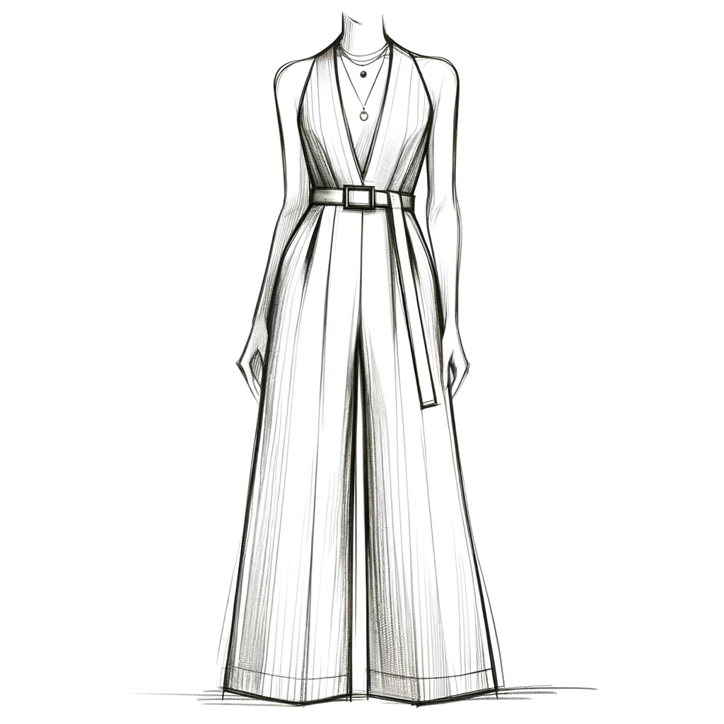 Dall·e . . Sketch of a Sophisticated and Modern Tailored Jumpsuit with a Cinched Waist Wide Leg Trousers and