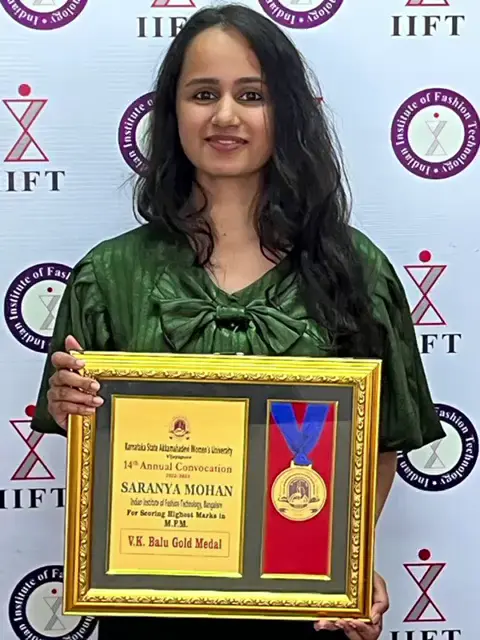 Ms.Saranya , Masters in Fashion Management student awarded Gold Medal for the academic year 2022 Batch